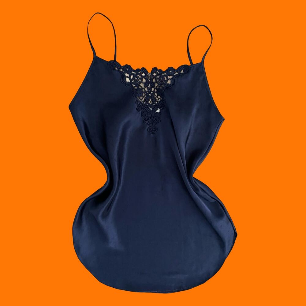 90's vintage navy satin 100% polyester mini slip dress SMALL cinema etoile